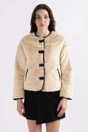 Capri Faux Fur Cropped Jacket with sheepskin leather Trim