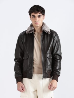 Miller Leather Aviator Jacket Dark Brown