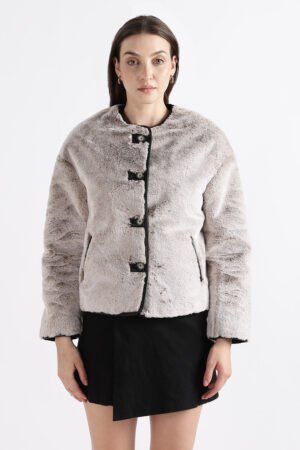 Lucca Faux Fur Cropped Jacket with sheepskin leather Trim